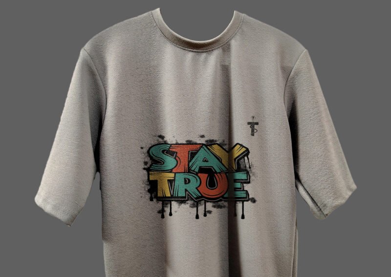 Grey oversized tee with Stay True quote printed on chest