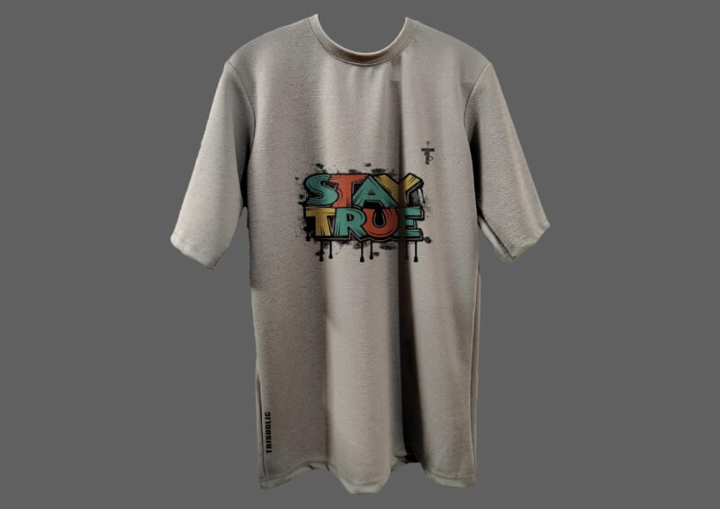 Side and back view of Trisholic Stay True grey tee