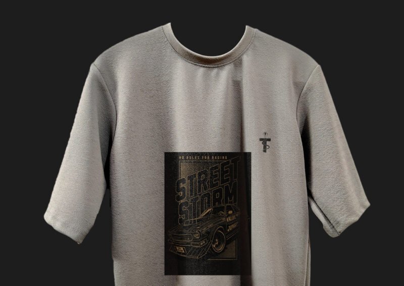 Front view of grey “Street Storm” Trisholic drop shoulder tee