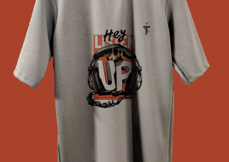 Grey oversized tee with “Lo-Fi Rebel” front glitch-style print