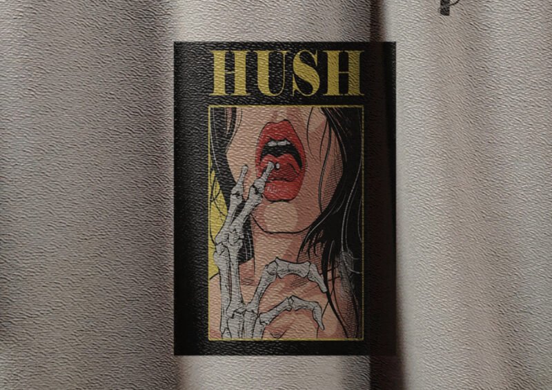 Styled Hush quote t-shirt in lifestyle scene