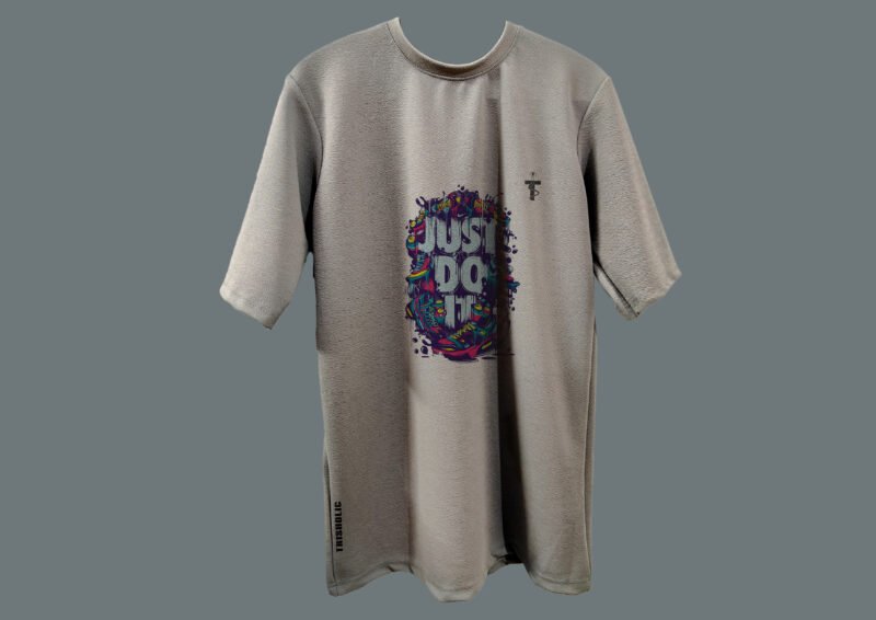 Model wearing Trisholic oversized Just Do It t-shirt front view