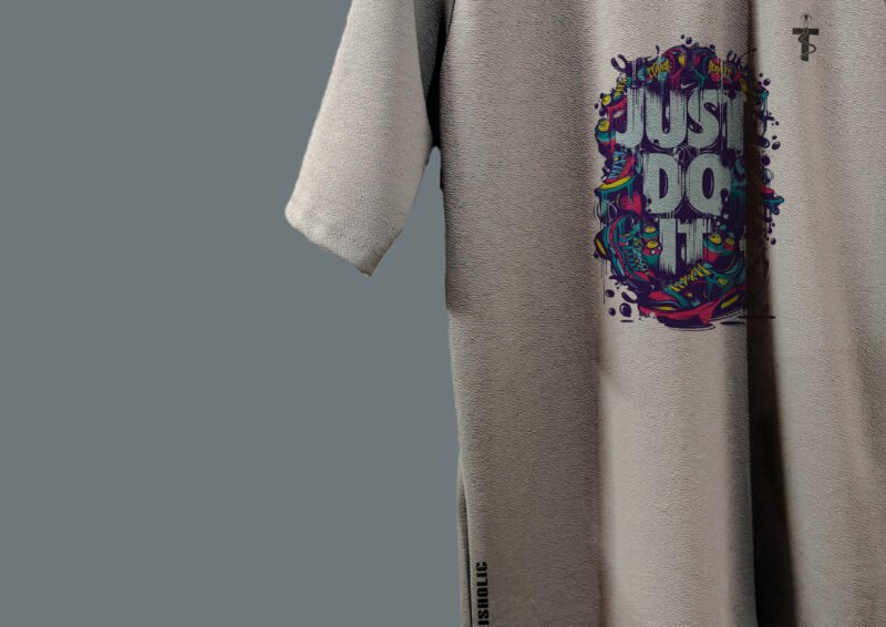 Flat lay of Trisholic Just Do It oversized tee in elegant design