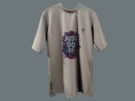 Model wearing Trisholic oversized Just Do It t-shirt front view