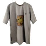 Back view of grey Just Love Me t-shirt