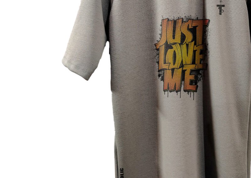 Zoom-in on the minimalist print on Lycra fabric for a closer look at detail and quality.