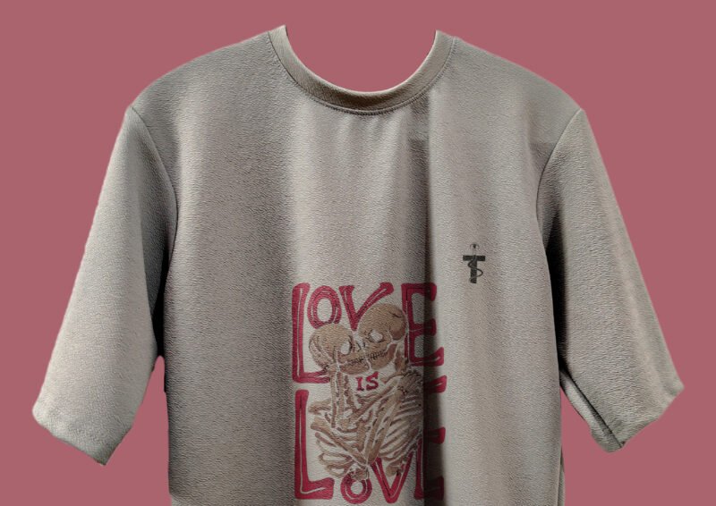 Model wearing Love Is Love quote t-shirt