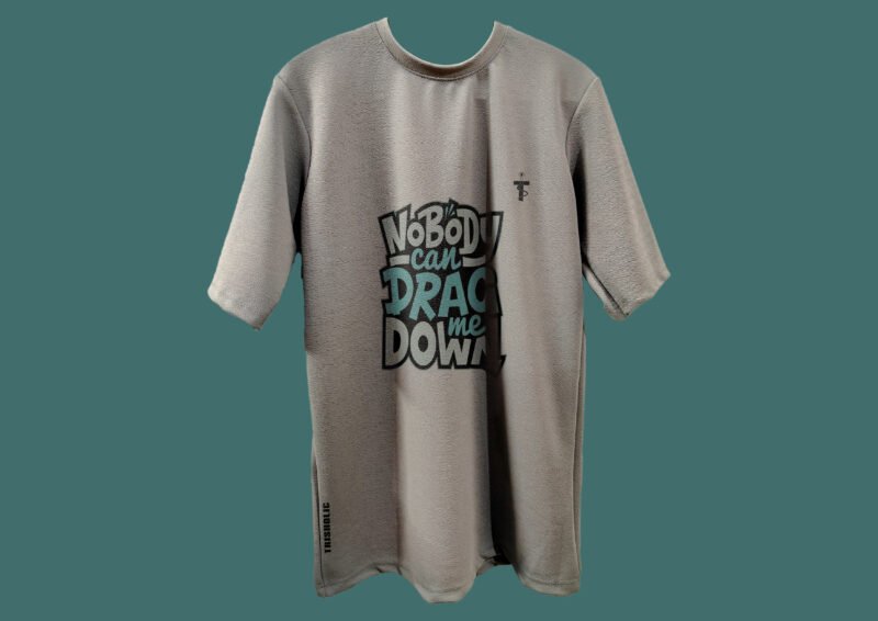 Model wearing Trisholic oversized Nobody Can Drag Me Down t-shirt