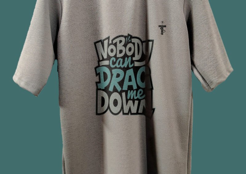 Back view of grey oversized quote t-shirt