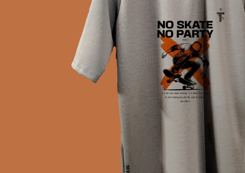 Model wearing Trisholic No Skate No Party t-shirt