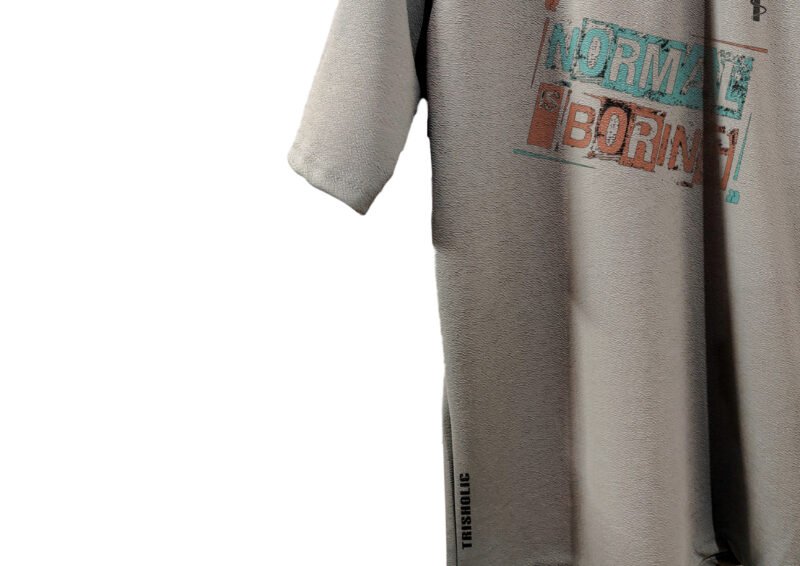 Street-style look with Normal Is Boring t-shirt