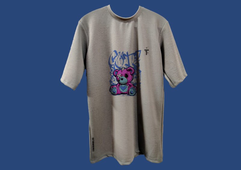 Back view of Trisholic oversized teddy bear tee in grey Lycra
