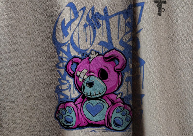 Flat lay of grey Trisholic teddy bear oversized t-shirt