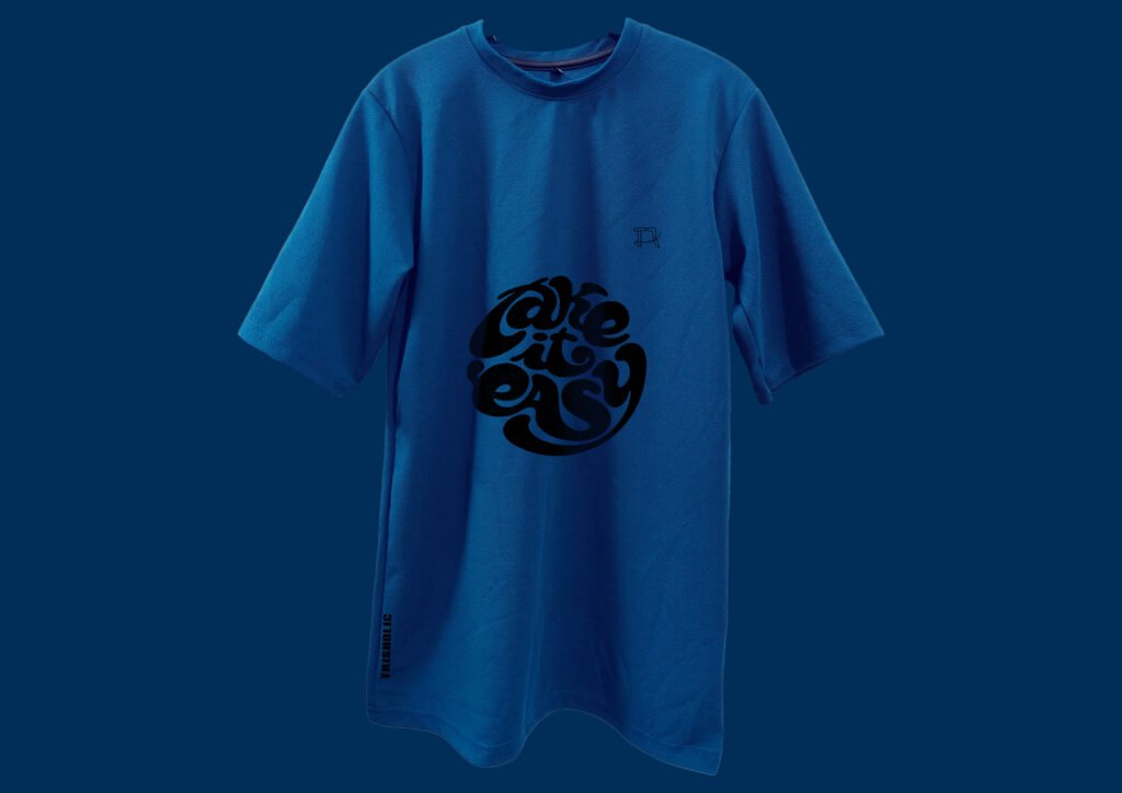 Front View of Blue Drop Shoulder Oversized T-Shirt