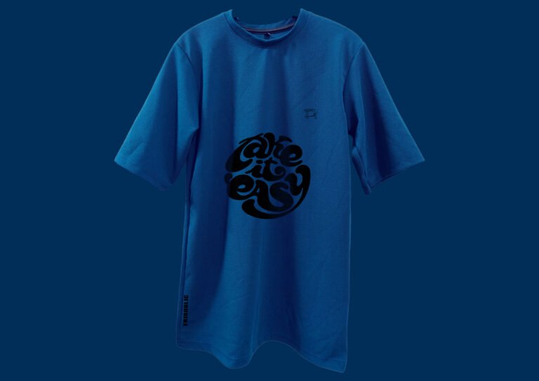 Front View of Blue Drop Shoulder Oversized T-Shirt