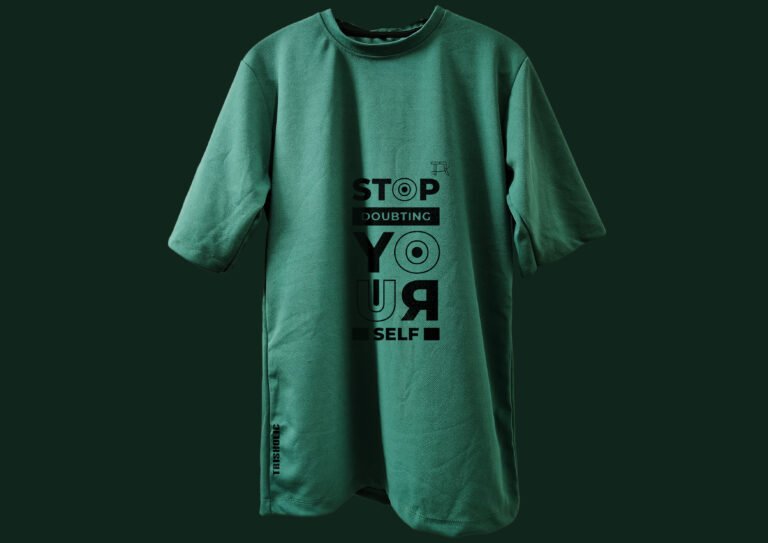 Front View of Green Drop Shoulder T-Shirt on Model