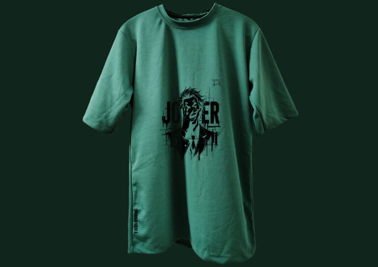 Front View of Trisholic Red Drop Shoulder T-Shirt on Model