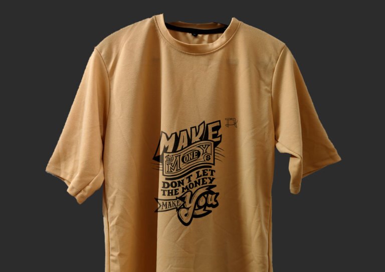 Front View of Trisholic Peach Drop Shoulder T-Shirt on Model