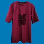Front View of Trisholic Red Drop Shoulder T-Shirt on Model