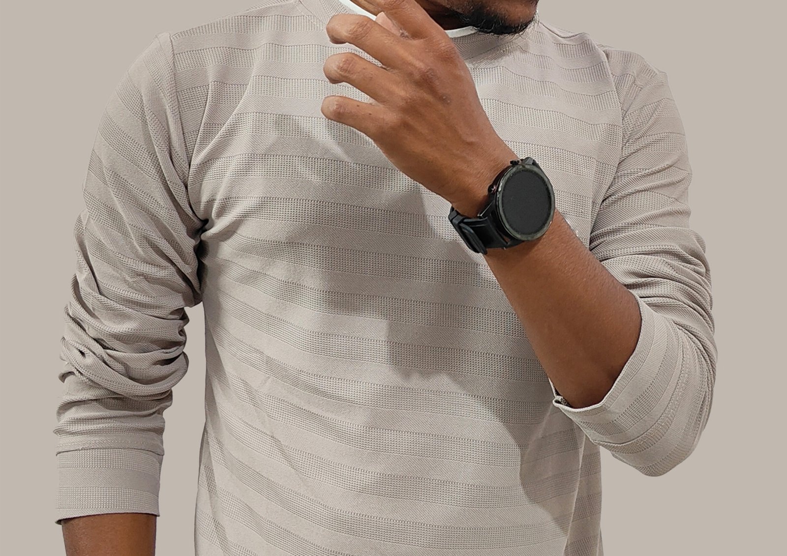Beige Full Sleeve T-Shirt Front View