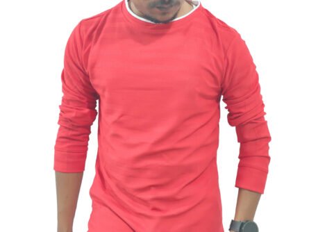 Close-up of red cotton fabric texture