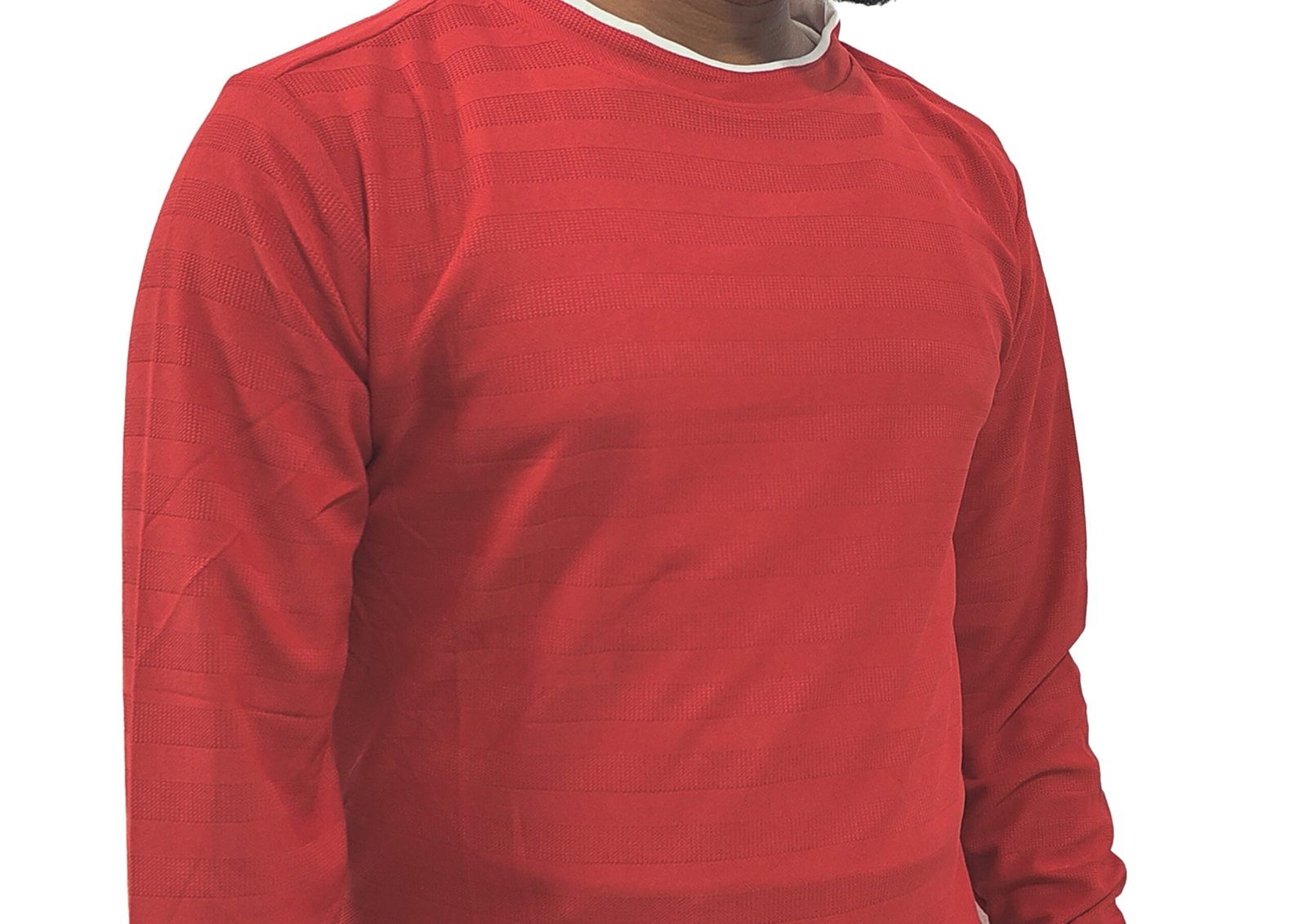 Front view of red round neck full sleeve t-shirt