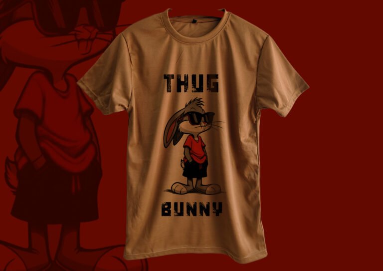 Peach Thug Bunny Oversized T-Shirt peach t-shirt, thug bunny design, oversized tee, streetwear fashion, unisex t-shirt, cotton tee, graphic t-shirt, trendy streetwear, peach color tee, urban fashion
