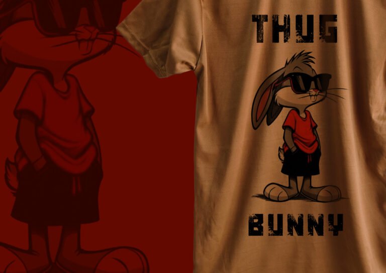Peach Thug Bunny Cotton T-Shirtpeach cotton t-shirt, thug bunny fashion tee, oversized graphic streetwear, bunny design casual tee, drop shoulder cotton shirt, trendy peach fashion, unisex oversized india, usa graphic bunny tee, peach bunny streetwear, stylish cotton tee