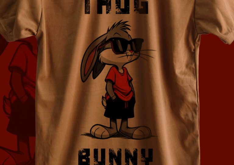 Unisex Bunny Print Peach T-Shirtunisex bunny t-shirt, peach oversized tee, thug bunny streetwear, fashion graphic tee, cotton oversized top, urban peach wear, trendy streetwear india, usa peach tee, bunny drop shoulder shirt, casual peach shirt