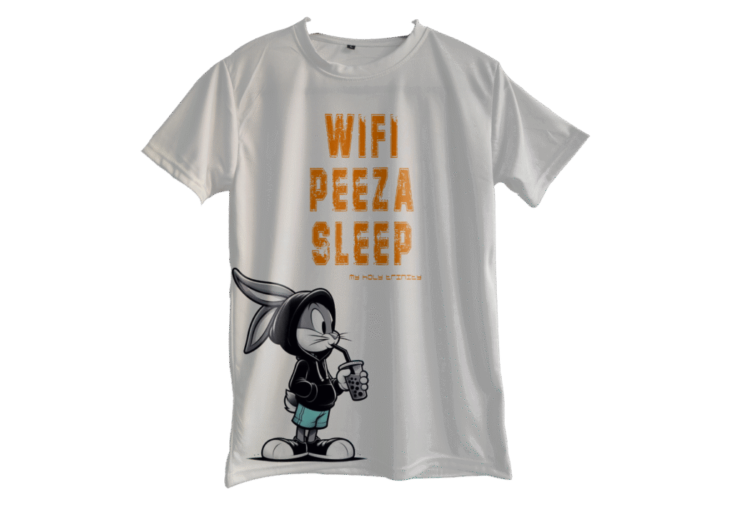 WiFi Pizza Sleep Oversized T-Shirt Front View wifi pizza sleep oversized t-shirt, oversized graphic tee india, oversized graphic tee usa, unisex cotton tshirt, streetwear fashion india, streetwear fashion usa, casual white oversized tee, comfy cotton tshirt, gamer vibe oversized tee, funny graphic oversized shirt