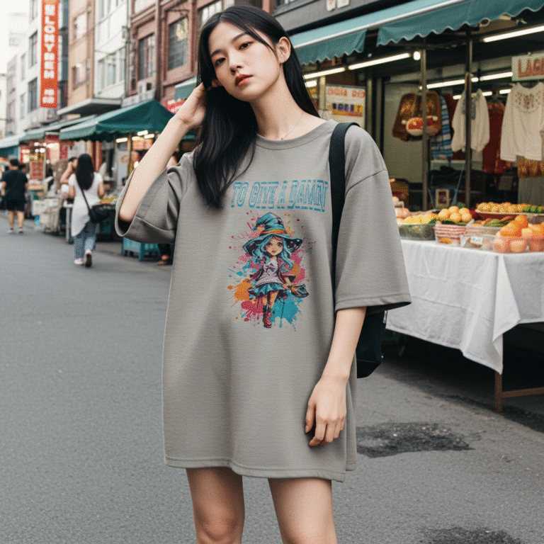 Drop Shoulder Oversized T Shirt Grey for Women