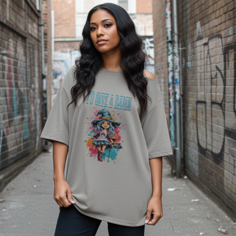 Grey Oversized Drop Shoulder Tee with Graphic Print