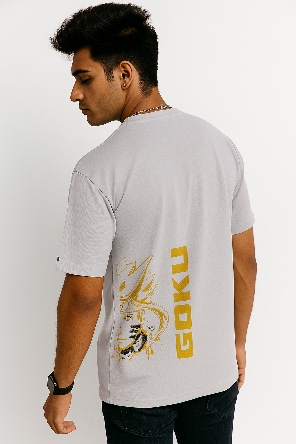 Goku Anime Trendy Stylish Baggy T-Shirt for Men's Side Angle