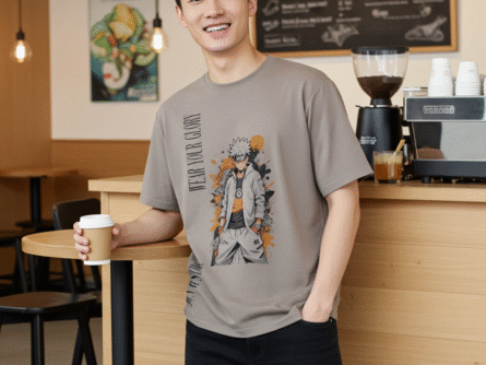 Anime T Shirt for Men's Half Sleeve Gray