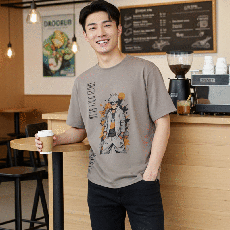 Anime T Shirt for Men's Half Sleeve Gray