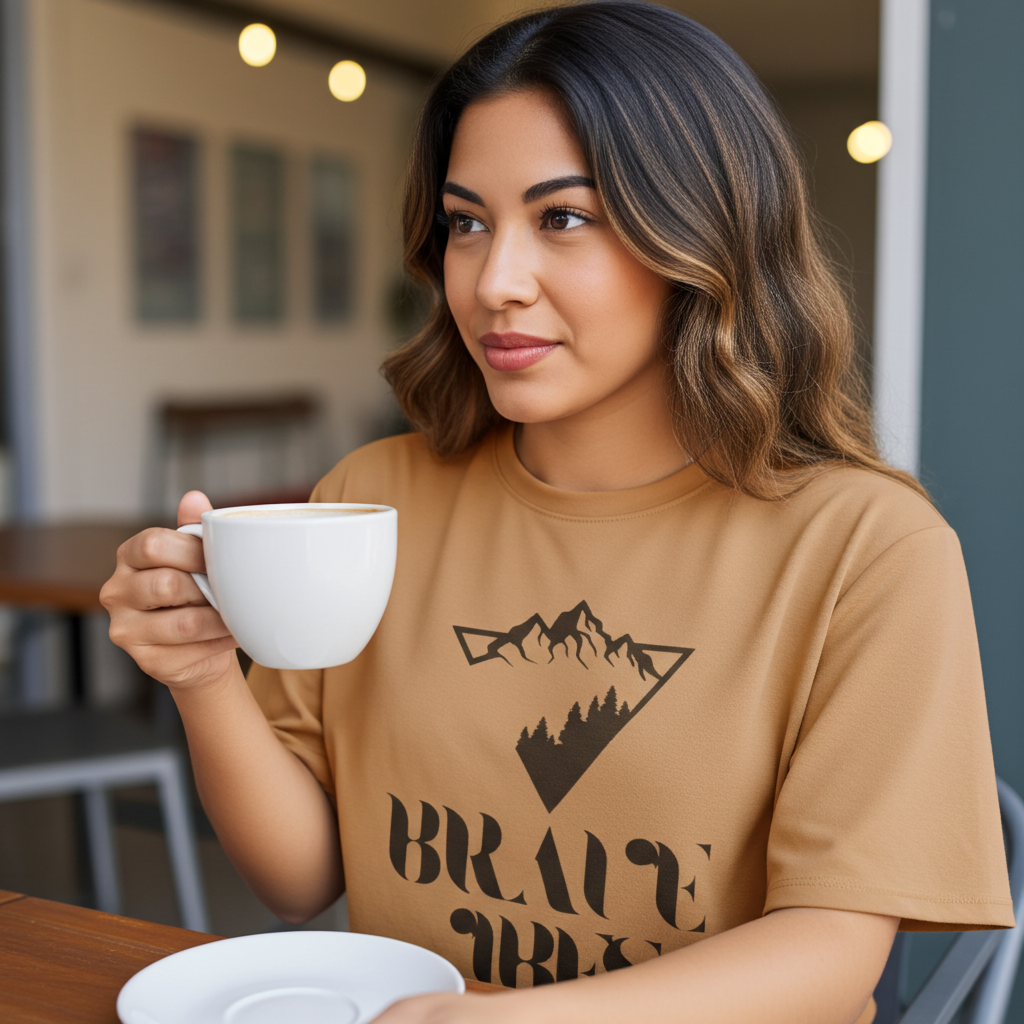 Peach Drop Shoulder Tee for Women sleeve detail