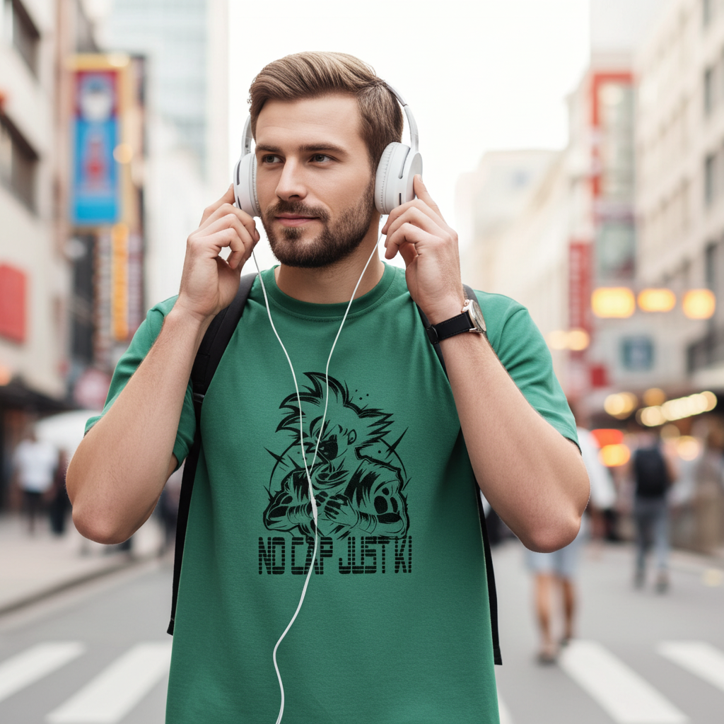 Male model wearing Special look anime T-shirt for men's under 499