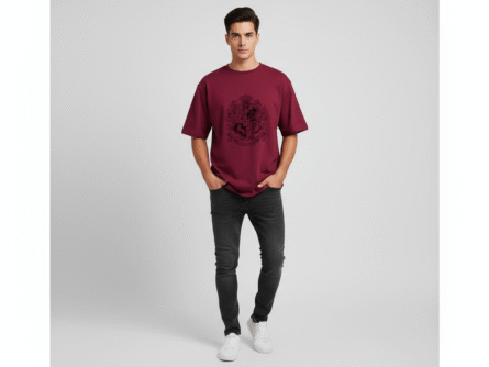 Hogwarts Red Drop Shoulder Oversized Tee Unisex Hogwarts red drop shoulder oversized t-shirt close-up