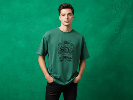 Harry Potter Slytherin T-Shirt design,Close-up of Slytherin print on Oversized Tee,