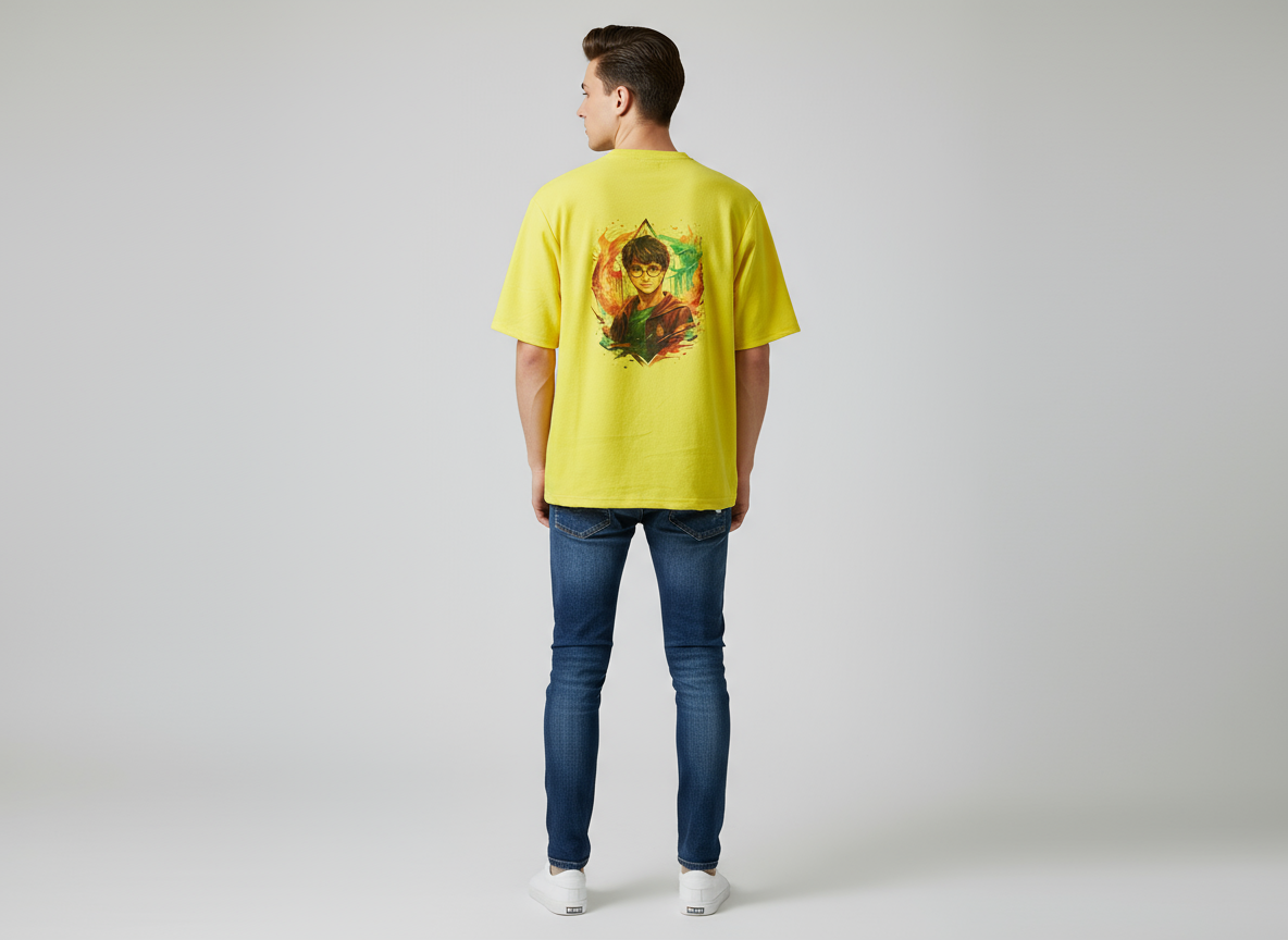 Gryffindor Yellow color Harry Potter Stylish Oversize T-Shirt folded view