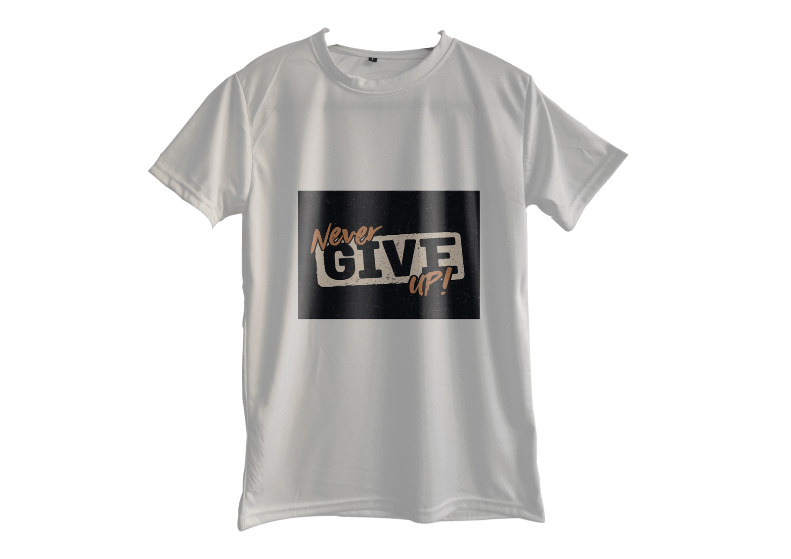 Front view of Men’s Never Give Up Motivational T-Shirt | White Slim Fit Tee – Trisholic in a clean studio background.