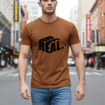 Neckline detail – Men’s Casual Slim Fit Peach T-Shirt | Durable Polyester Fabric – Trisholic