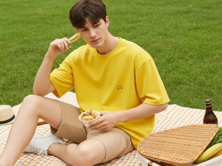 Yellow Oversized T-Shirt for Men | Minimal Solid Casual Streetwear Tee fabric texture