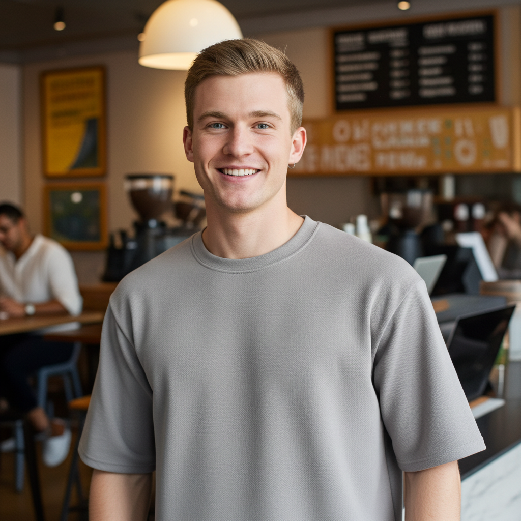 Urban Ash Grey Men’s Relaxed Streetwear Tee neckline view