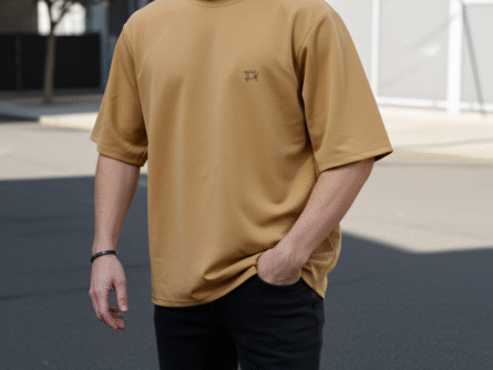 Effortless Style Brown Oversized T-Shirt for Men neckline detail