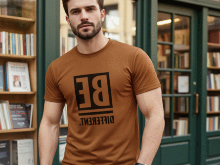 Slim Fit Graphic Printed T-Shirt for Men – Peach Be Different Quote Tee | Trisholic fabric texture