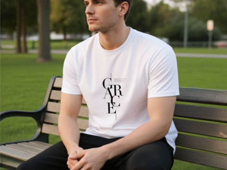 Premium White Grace Letter Print T-Shirt | Trendy Minimal Casual Wear for Men - Trisholic fabric texture