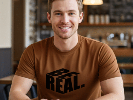 Slim fit side view – Men’s Casual Slim Fit Peach T-Shirt | Durable Polyester Fabric – Trisholic