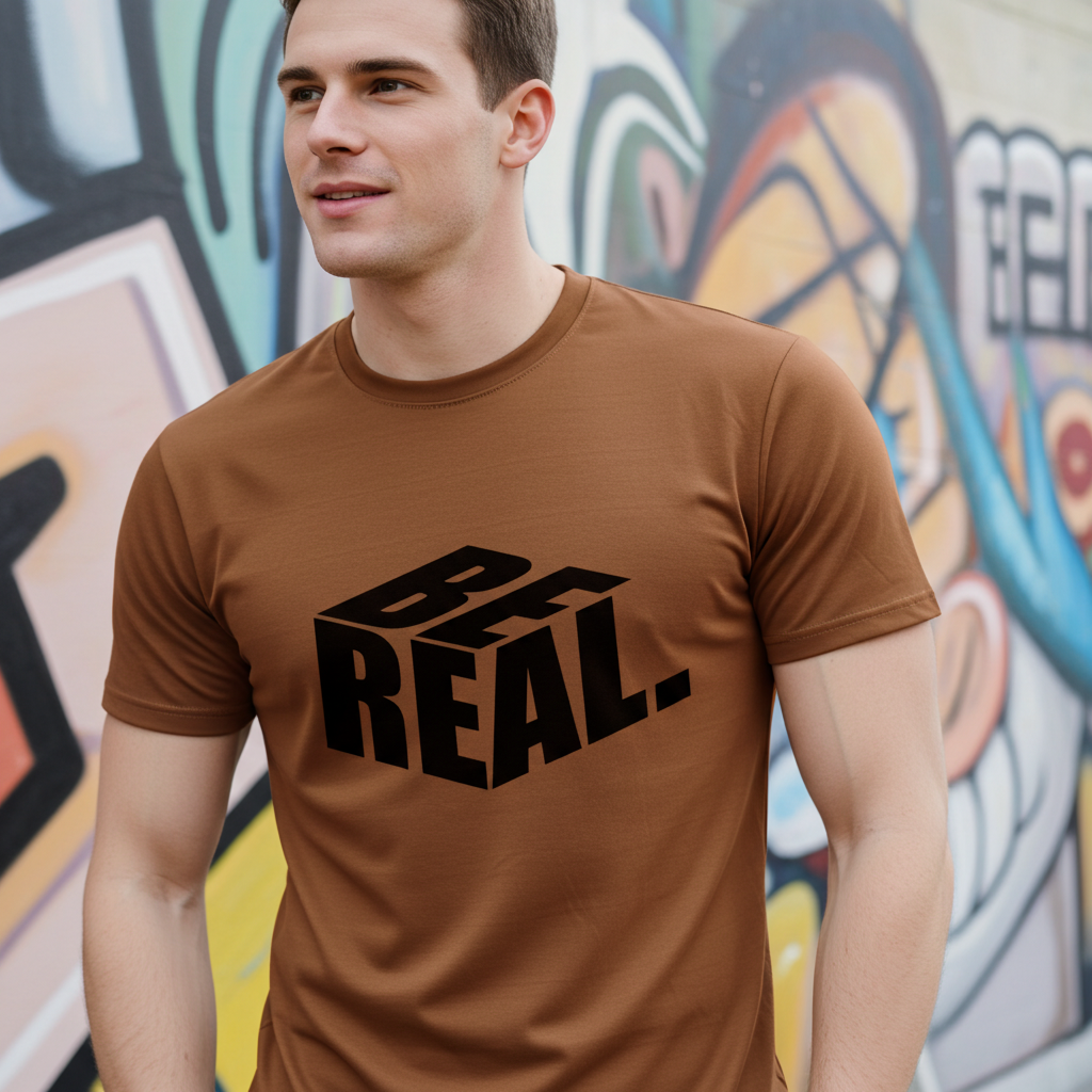 Model wearing tee outdoors – Men’s Casual Slim Fit Peach T-Shirt | Durable Polyester Fabric – Trisholic