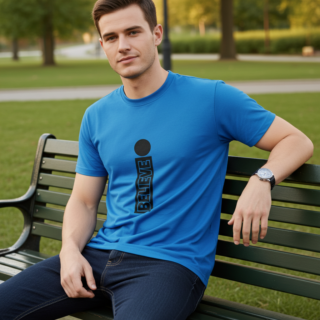 Back panel of Trisholic Men’s Slim Fit Blue Polyester T-Shirt | Lightweight Activewear Tee